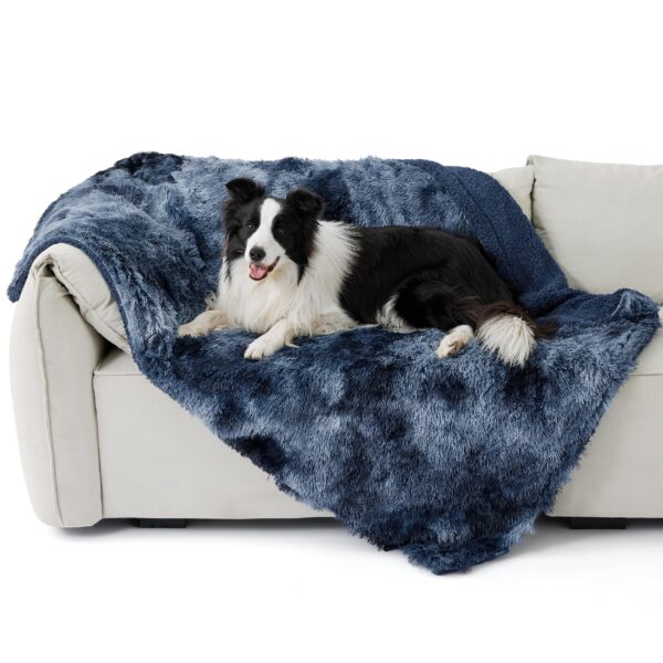 Waterproof Dog Blankets for Large Dogs - Cat Blanket for Bed Couch Protector Washable Long Faux Fur, Calming Soft Reversible Throw Furniture Protection for Puppy Pet, 60