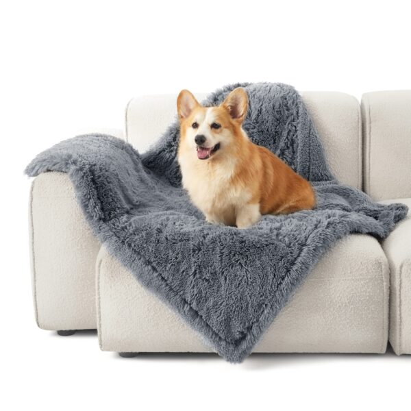 Waterproof Dog Blankets for Large Dogs - Cat Blanket for Bed Couch Protector Washable Long Faux Fur, Calming Soft Reversible Throw Furniture Protection for Puppy Pet, 60