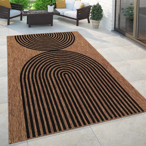 Indoor and Outdoor Rug Boho Abstract Line Pattern in Black Brown