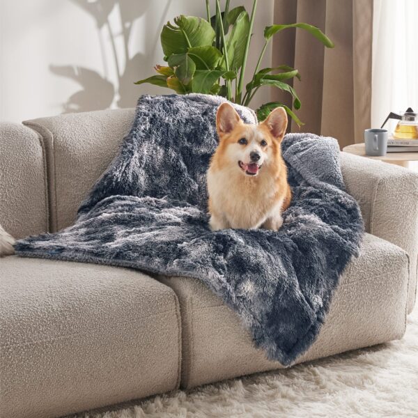 Waterproof Dog Blankets for Large Dogs - Cat Blanket for Bed Couch Protector Washable Long Faux Fur, Calming Soft Reversible Throw Furniture Protection for Puppy Pet, 60