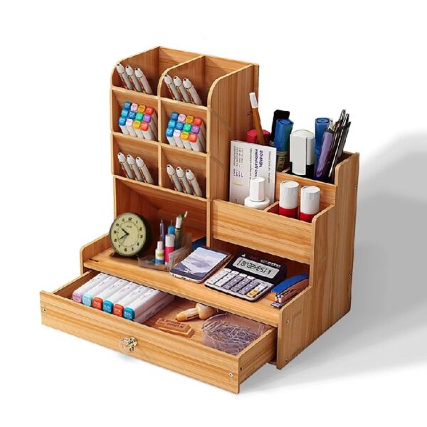Wooden Pen Pencil Storage Holder Organizer Office Study Desk Tidy Caserack Shelf