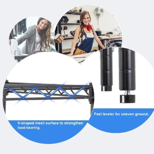 4 Shelf Wire Shelving Unit Garage NSF Wire Shelf Metal Storage Shelves Heavy Duty Height Adjustable for 1000 lbs Capacity Black