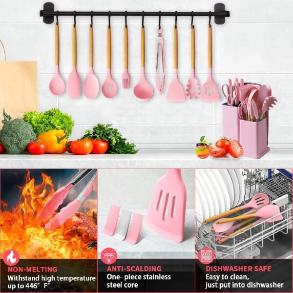 Kitchen Utensils Set- 19 Pcs Silicone Cooking Utensils Set for Nonstick Cookware-Silicone Spatulas Set, Kitchen Gadgets Tools, Pots and Pans Accessories-(Black 19 PCS Set)