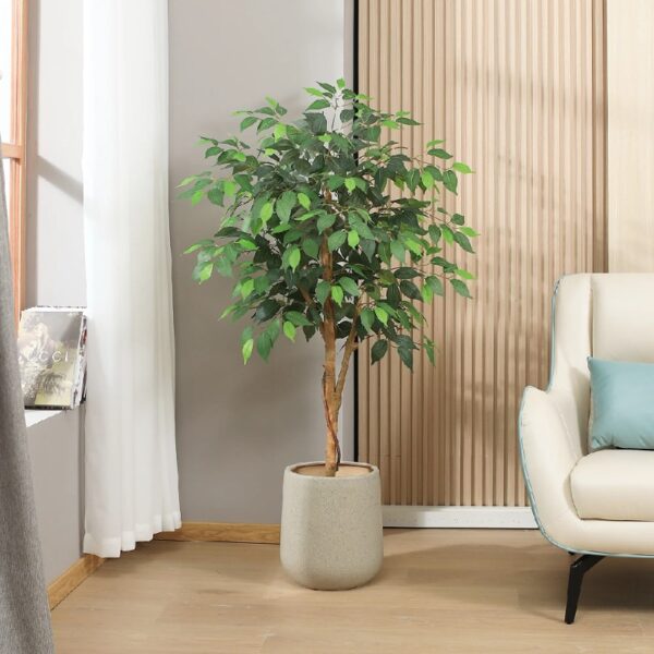 DR.Planzen 5 feet Artificial Ficus Tree, Tall Lifelike Greenery with Natural Wood Trunk for Living Room, office floor and corner decor