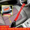 Car Steering Wheel Lock, Seat Belt Lock, Anti-Theft Device, Max 17 Inch Length, Small and Light-Weight, Multi-Functional, Fit Most Vehicle, SUV, Golf Cart Security (Red)