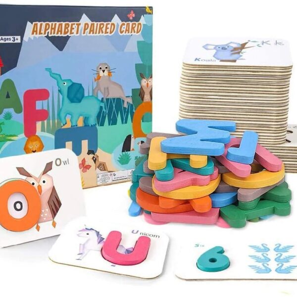 Clover Montessori Toys Set Featuring 36 Double-sided Flash Cards and 37 Wooden Blocks for Toddlers