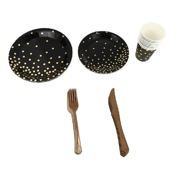 25 Sets Paper Plates Disposable Paper Cups Plastic Forks and Knives