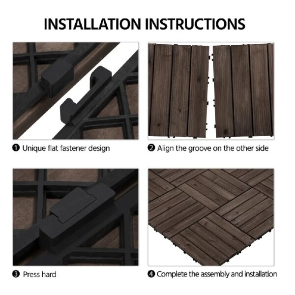 12'' x 12'' Fir Wood Flooring Tiles 11sq ft Coverage Area, 11 Pieces, Brown