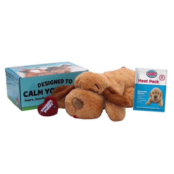 Snuggle Puppy Heartbeat Stuffed Toy for Dogs. Pet Anxiety Relief and Calming Aid, Comfort Toy for Behavioral Training in Biscuit