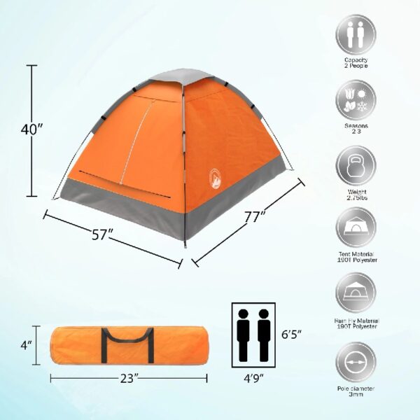 2-Person Dome Tent- Rain Fly & Carry Bag- Easy Set Up-Great for Camping Backpacking Hiking & Outdoor Music Festivals by Wakeman Outdoors (Orange)