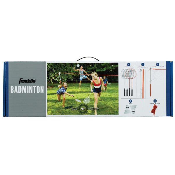 Sports Badminton Net Starter Set - Includes 4 Steel Rackets, 2 Birdies, Adjustable Net and Stakes - Backyard or Beach Badminton Set - Easy Net Setup