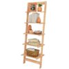 5-Tier Slatted Wood Leaning Ladder Shelf for Narrow Storage, Wooden Bookcase for Living Room, Bathroom, Kitchen, Office or Bedroom, Black Finish