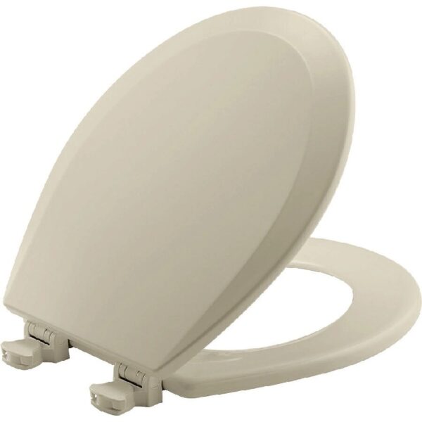 Round Enameled Wood Toilet Seat in White with Easy·Clean Hinge