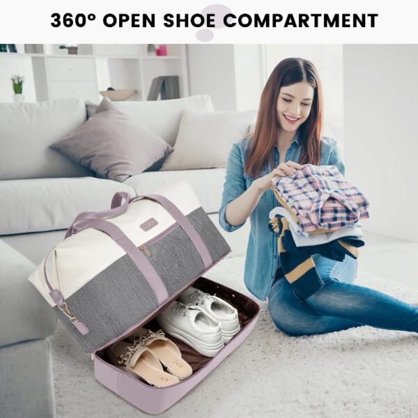 Travel Duffel Bag for Women, Large Weekender Overnight Bag, Carry-on Gym Bag with Separate Shoes Compartment, Mom Hospital Bags for Labor and Delivery with 2 Packing Cubes