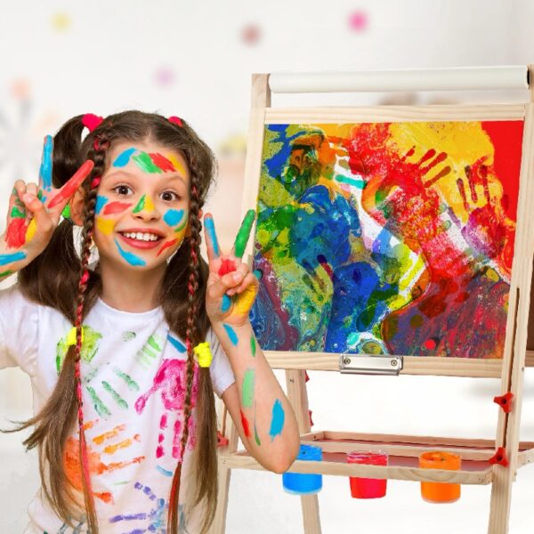 Art Easel for Kids with Paper Roll, Adjustable Double Side Art Drawing Standing Chalkboard for Toddlers 3-12, Boy & Girls Wooden Gift & Art Supplies for Toddler
