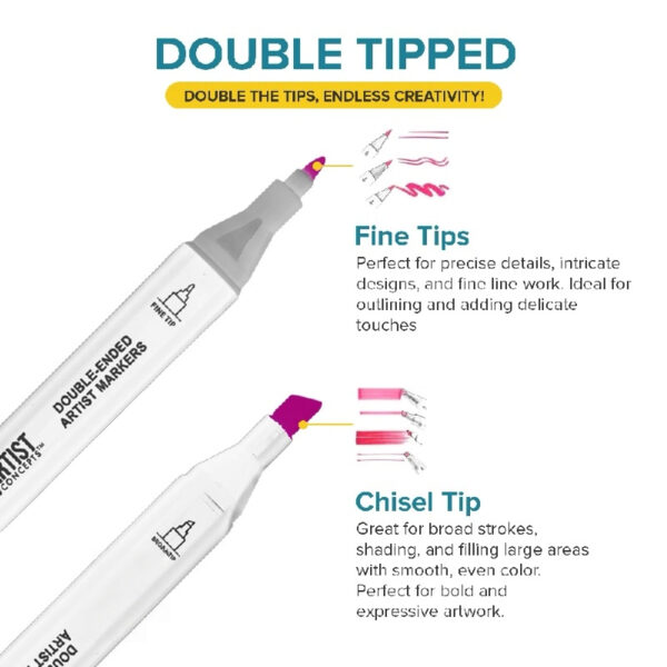 Artist Concepts Double Ended Alcohol Markers Dual Tip Artist Markers with Case Organizer, White, 120 Pack