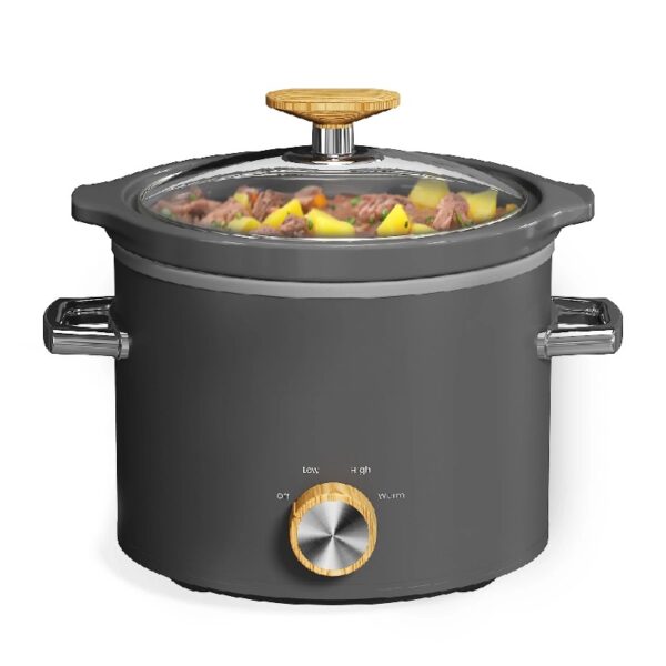 2 Quart Slow Cooker, Small Slow Cooker with Removable Ceramic Pot, Slow Cooker Food Warmer with 3 Heating Settings & Dishwasher Safe Glass Lid, Grey