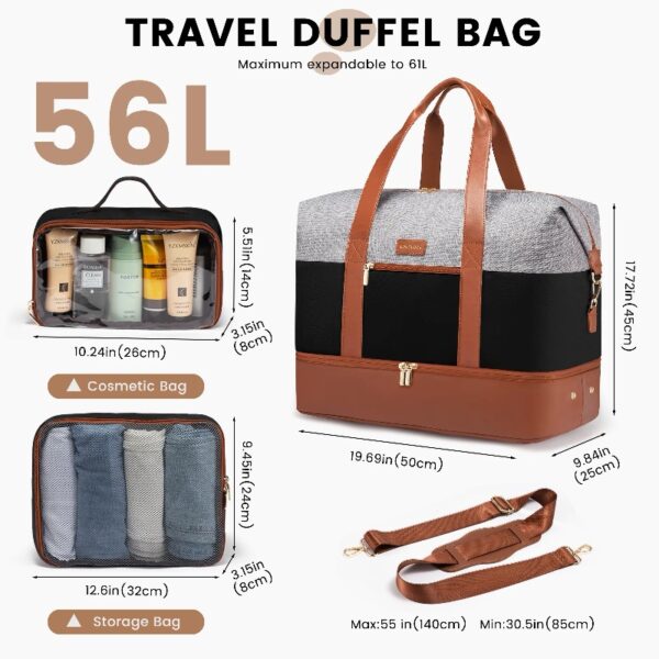 Travel Duffel Bag for Women, Large Weekender Overnight Bag, Carry-on Gym Bag with Separate Shoes Compartment, Mom Hospital Bags for Labor and Delivery with 2 Packing Cubes