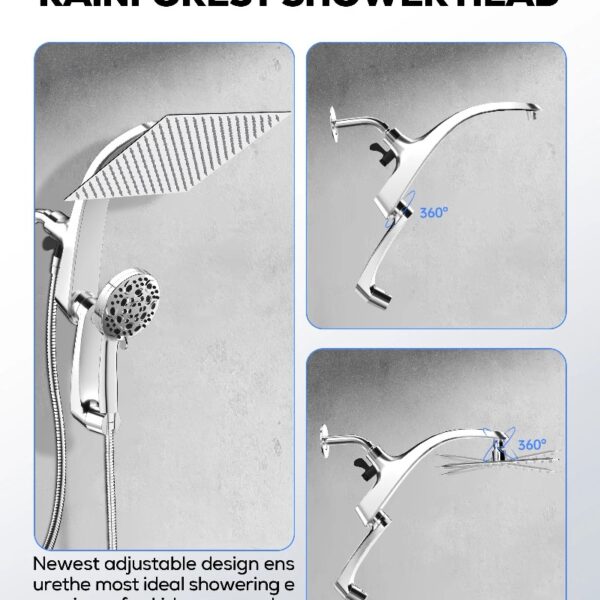 High Pressure Rainfall Shower Head 10 Spray Handheld Showerhead Combo, 360° Degree Rotating Extension Arm, New
