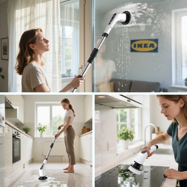Spin Scrubber, Cordless Bath Tub Power Scrubber with Long Handle & 7 Replaceable Heads, Detachable as Short Handle, Shower Cleaning Brush Household Tools for Bathroom & Tile Floor