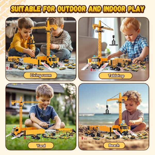 Kids Construction Trucks Toys, Alloy Car Vehicles Set with Light and Sound, Dump Truck, Excavator, Crane, Concrete Truck for 3-7 Years Old Boys Thanksgiving Christmas Birthday Gifts