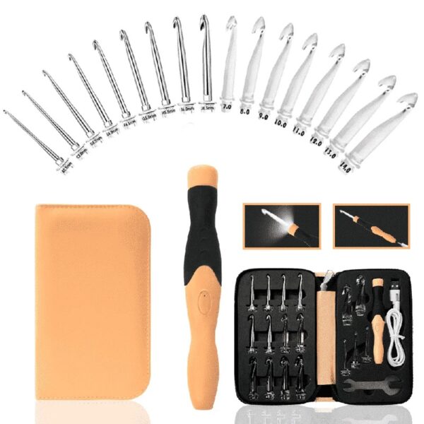 Yarniss Crochet Hooks Set with Digital Counter, 17 Sizes Light Up Crochet Hooks 2.5mm-14.0mm