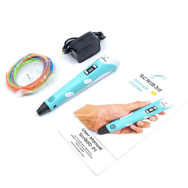 SCRIB3D P1 3D Printing Pen with Display - Includes 3D Pen, 3 Starter Colors of PLA Filament, Stencil Book + Project Guide, and Charger