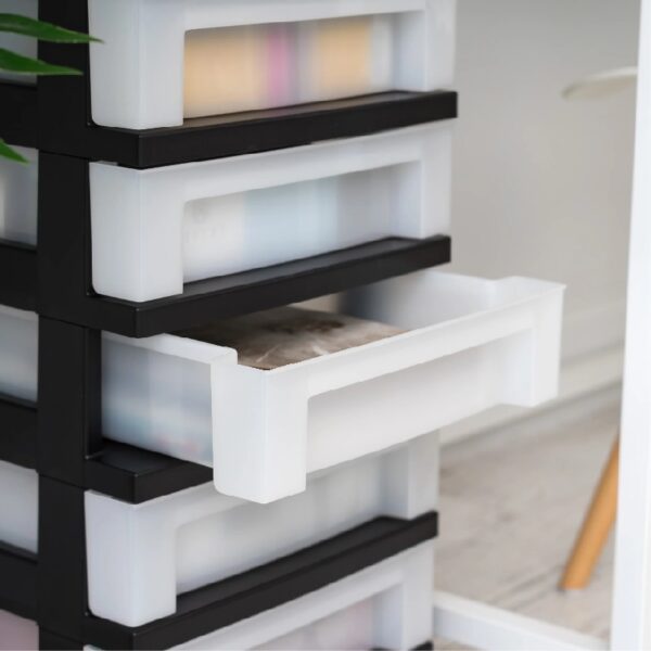 5-Drawer Narrow Plastic Storage Drawer Cart with Organizer Top, Black