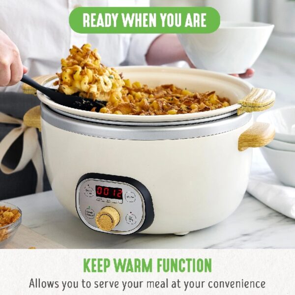 6 Quart Non Stick Family Meal Slow Cooker with Removable Pot, Cream