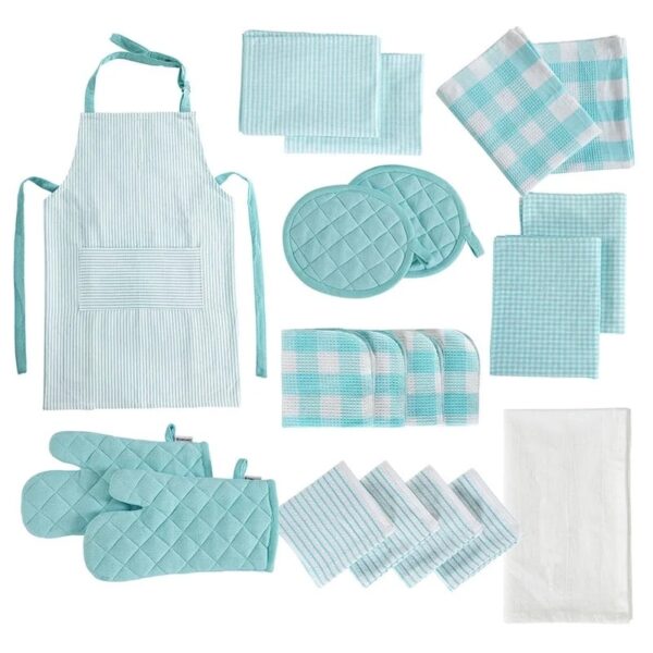 20 Piece Kitchen Towel Set - Cotton Dish Towels, Heat Resistant Kitchen Mittens and Pot Holder Set, Apron for Women with Pockets , Absorbent Dish Towels for Kitchen Drying - Olive