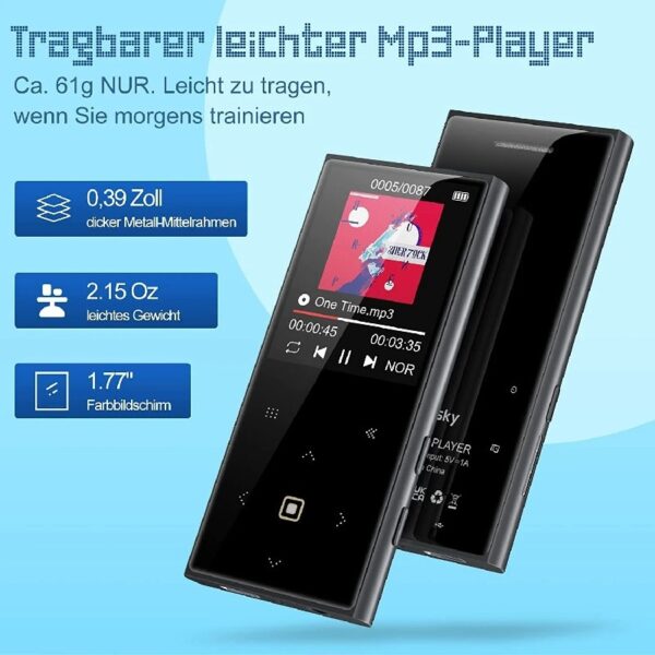 D22 Portable MP3 Player/Black 32GB FM 1.8''/Touch Button/5.0 Bluetooth/Multilingual