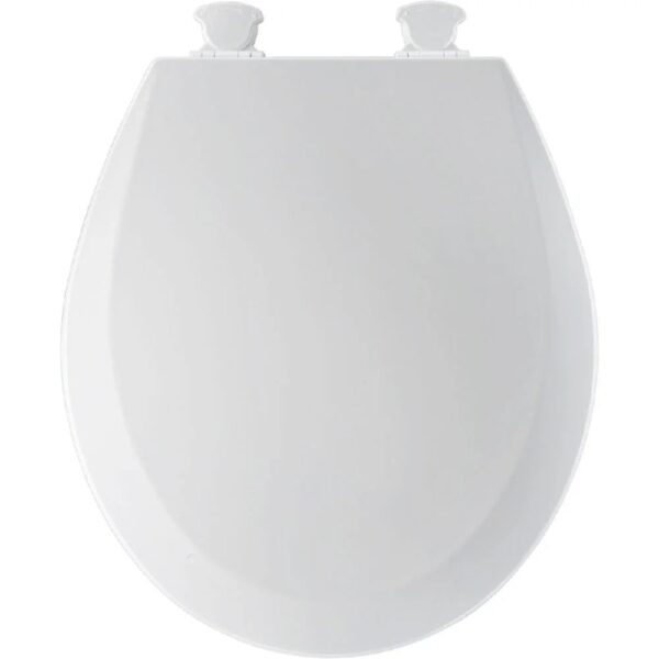 Round Enameled Wood Toilet Seat in White with Easy·Clean Hinge