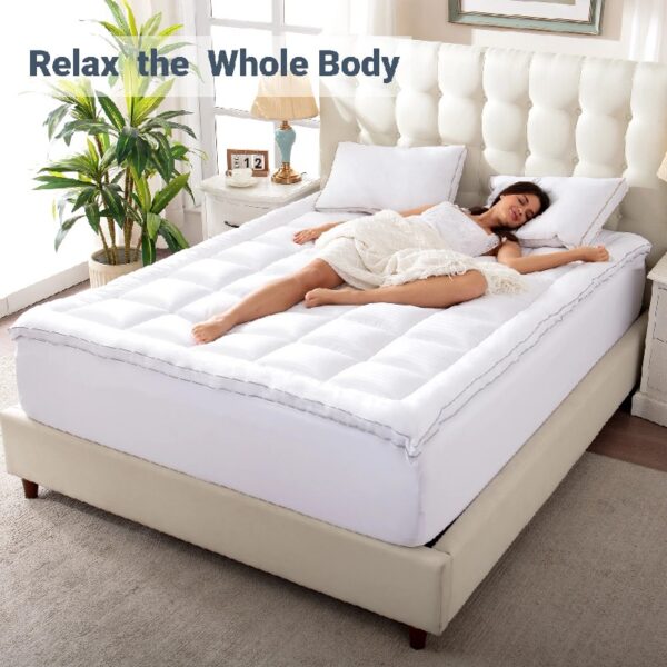 Queen Size Mattress Topper,400TC 100%Cotton Cooling Mattress Pad Cover Extra Thick Alternative Fill Pillow Top Cooling Bed Topper and Hotel Mattress Protector