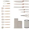19PCS Kitchen Utensils Set for Cooking, 11 Cooking Utensils, 6 Knife set Beige,3 Utensil Sets,utensilios de cocina