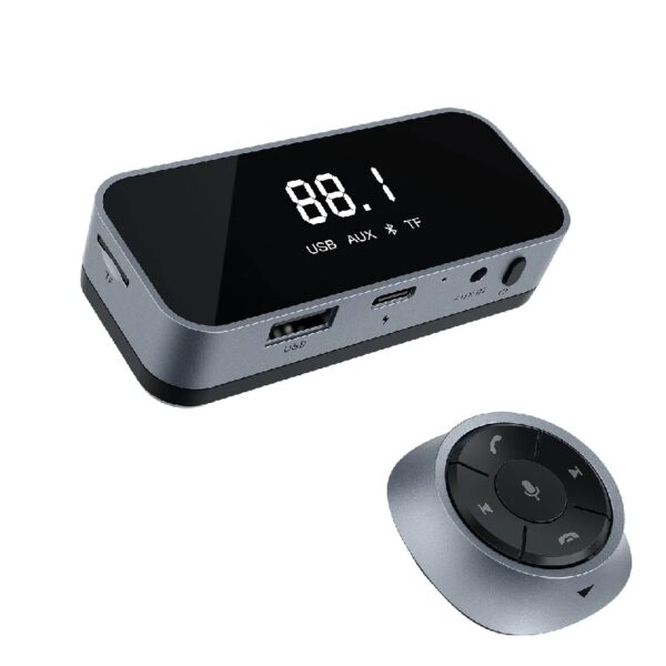 Solar Powered BT FM Transmitter with Remote via Multi-Input Compatible with Smartphone,3.5x2.5x0.875' 1 Unit Pack