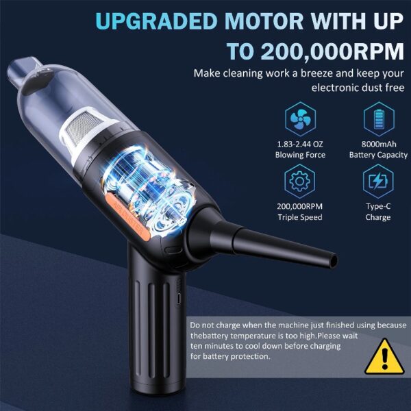 Handheld Car Vacuum Cleaner, 18000PA Hand Held Vacuum Portable Cordless, 2 in 1 Air Duster and Vacuum Cleaner with Multi-Nozzles, High Power Mini Vacuum for Home, Pet, Office