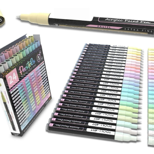 Tooli-Art Pastel Acrylic Paint Pens Multicolor Special Color Series Marker Set with 0.7mm Extra Fine Tip Set of 24