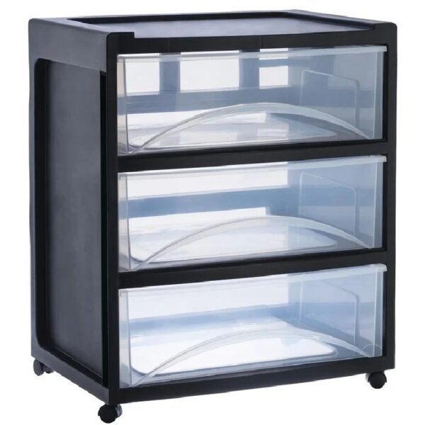 3 Drawer Wide Storage Cart, Gray