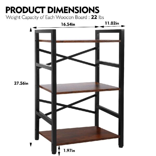 3 Tier Bookshelf, Industrial Small Bookcase Storage Organizer for Living Room, Bedroom