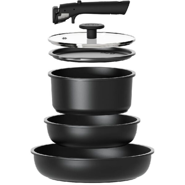 Nonstick Detachable Pots and Pans Set, 6 Pieces Induction Cookware Set, Oven/Dishwasher Safe, Easy for Storage, White Granite