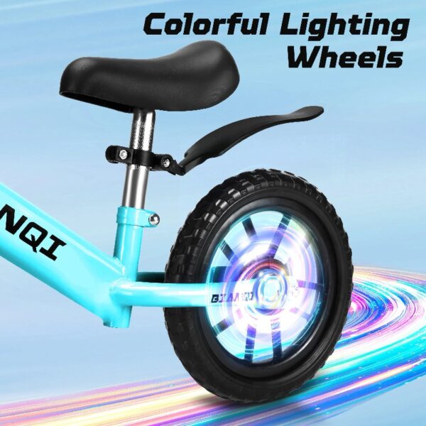 Kid Balance Bike, 12'' Toddlers Training Bicycle for 2-5 Years Old Boys Girls, Lightweight with Lighting up Wheels, Bule