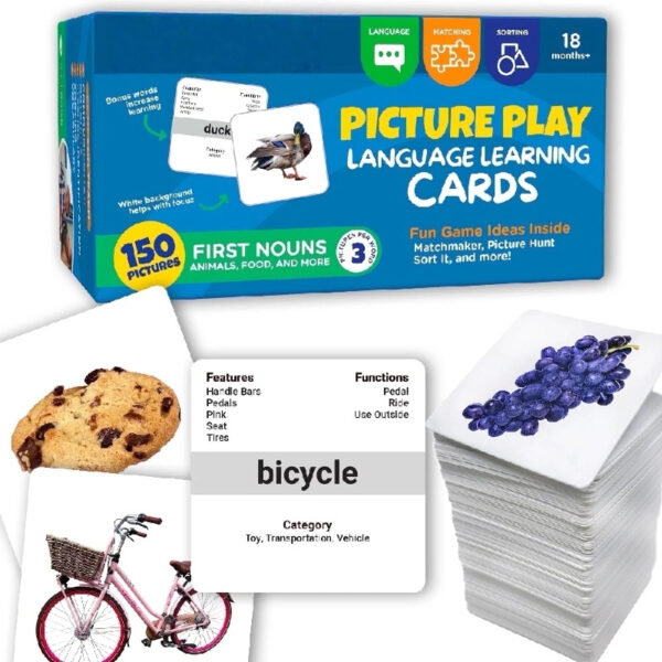 ThinkPsych First Nouns Picture Play Cards - 150 Flash Cards for Speech Therapy, Toddlers 2-4, Autism, Preschool