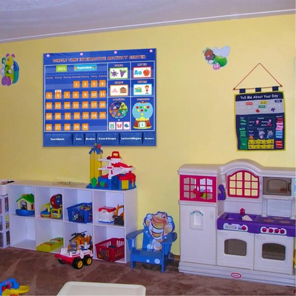 Circle Learning Time Center Pocket Chart Calendar Set Kids Children Educational Learning Toys