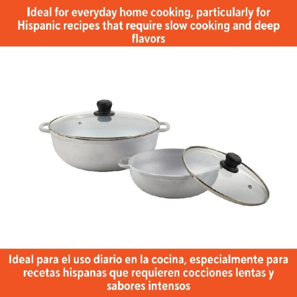 2.5/7.0qt Cast Aluminum Caldero 2pc Set with Glass lid - 22/30cm