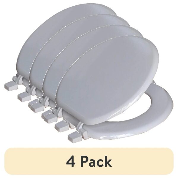 (4 pack)  White Round Molded Wooden Toilet Seat