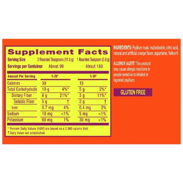 Fiber Supplement, Sugar Free Fiber Powder for Digestive Health, Orange, 180 Servings