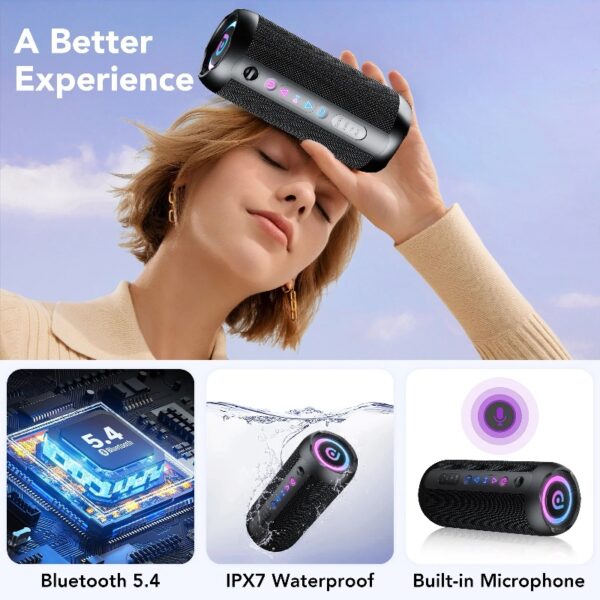 165f5dc69c2f436eb5eab3290163edae Portable Bluetooth Speaker IPX7 Waterproof, 30W Loud Sound, Deep Bass, Bluetooth 5.3, LED Lights, Wireless Stereo Pairing, 30H Playtime, for Home/Outdoor/Party/Beach, Birthday Gift (Black)