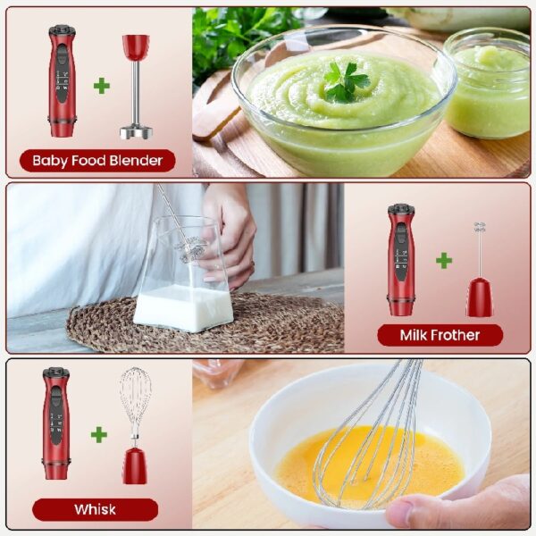 Immersion Hand Blender,5-in-1 1100W Multi-Function Handheld Stick Blender with 24-Speed, Stainless Steel Blades, Chopper, Beaker, 600ml, New Mixer Milk Frother for Baby Food/Smoothies/Puree