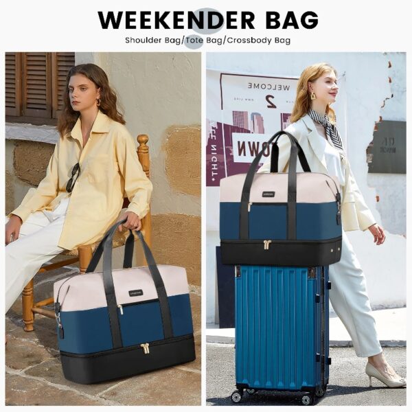 Travel Duffel Bag for Women, Large Weekender Overnight Bag, Carry-on Gym Bag with Separate Shoes Compartment, Mom Hospital Bags for Labor and Delivery with 2 Packing Cubes