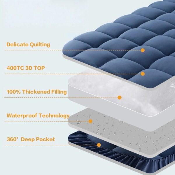 100% 400TC Mattress Topper Queen for Back Pain, Extra Thick Cooling Mattress Pad, Mattress Protector Pillow Top Mattress Cover with 8-21